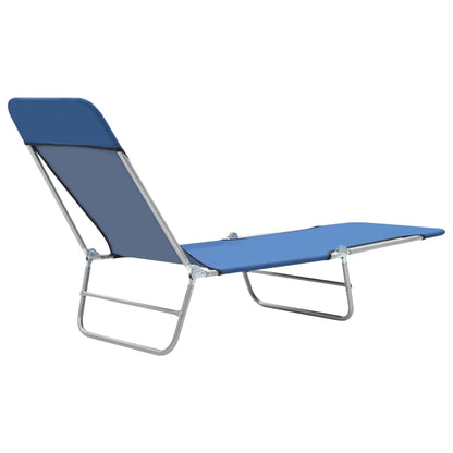 Folding sun loungers 2 pcs steel and blue fabric
