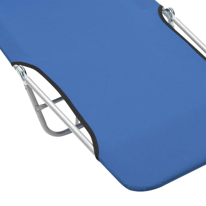 Folding sun loungers 2 pcs steel and blue fabric