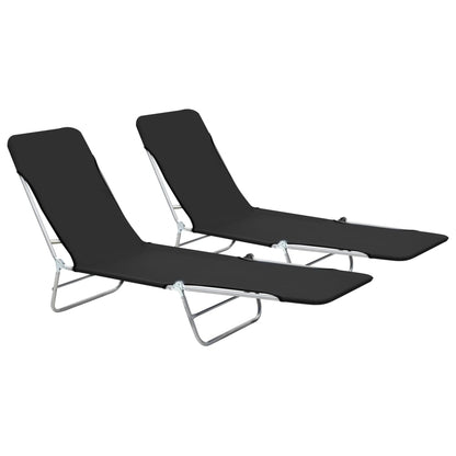 Folding sun loungers 2 pcs steel and black fabric