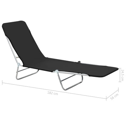 Folding sun loungers 2 pcs steel and black fabric