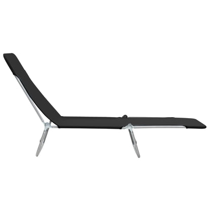 Folding sun loungers 2 pcs steel and black fabric