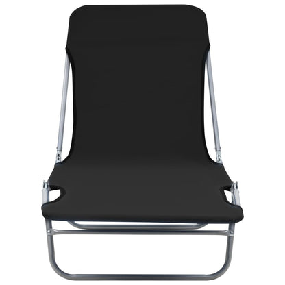 Folding sun loungers 2 pcs steel and black fabric