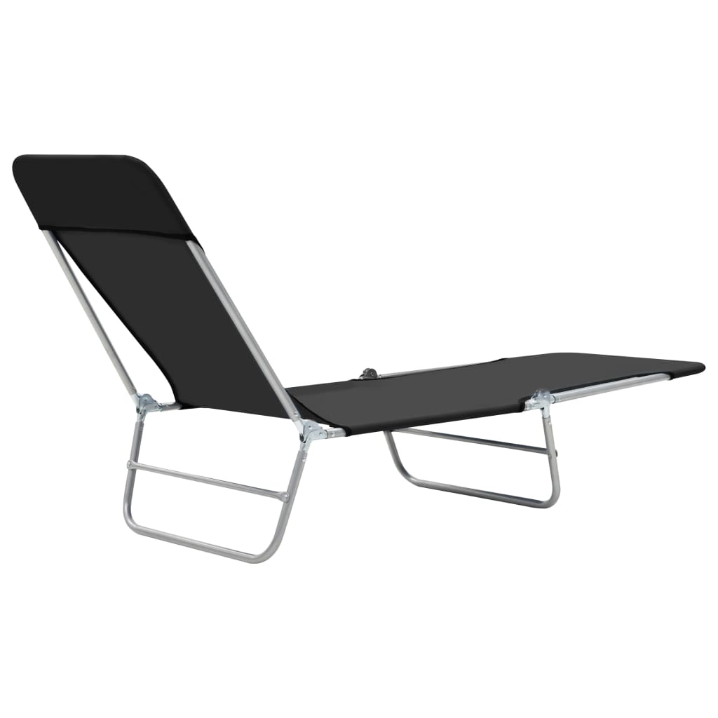 Folding sun loungers 2 pcs steel and black fabric