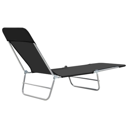Folding sun loungers 2 pcs steel and black fabric