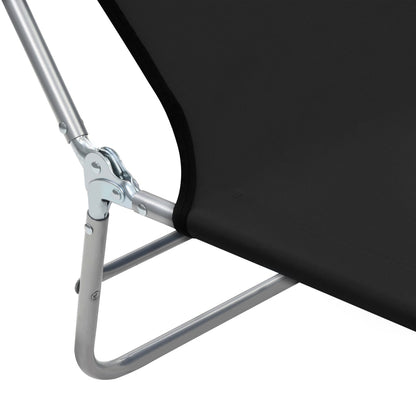 Folding sun loungers 2 pcs steel and black fabric