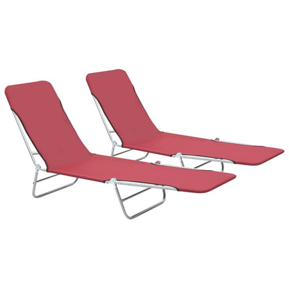 Folding sun loungers 2 pcs steel and red fabric