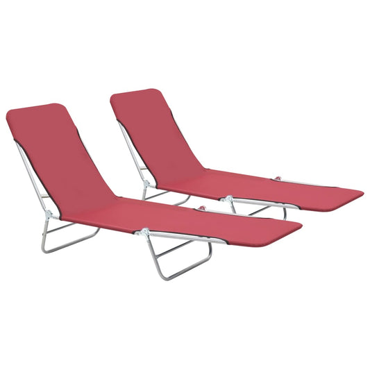 Folding sun loungers 2 pcs steel and red fabric