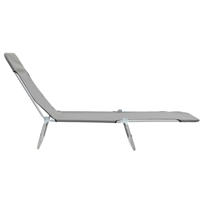 Folding sun loungers 2 pcs steel and grey fabric
