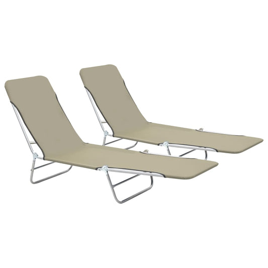 Folding sun loungers 2 pcs steel and fabric gray-brown