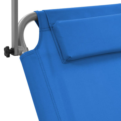 Folding sun lounger with canopy and wheels blue steel