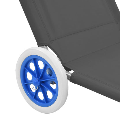 Folding sun lounger with canopy and wheels grey steel