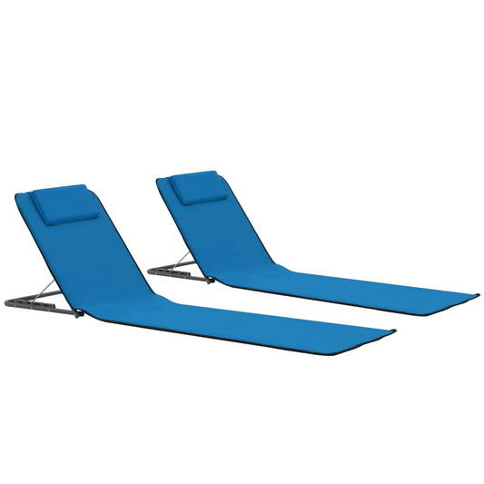 Folding Beach Mattresses 2 pcs Steel and Fabric Blue