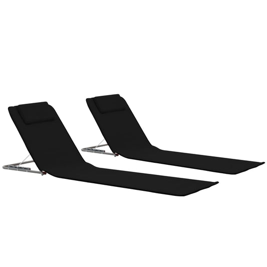 Folding Beach Mattresses 2 pcs Steel and Black Fabric