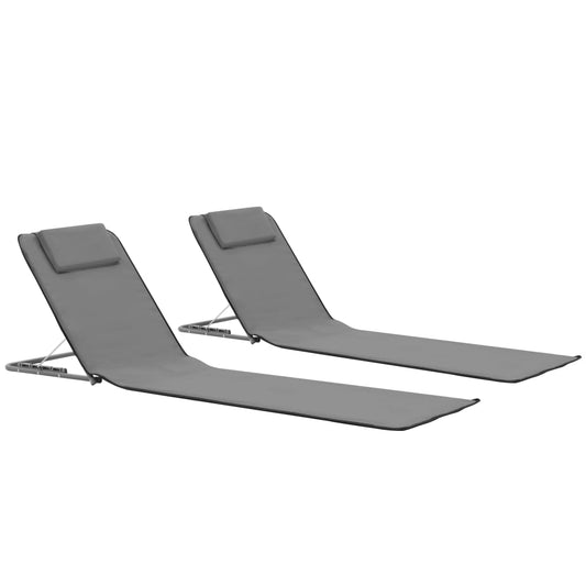 Folding Beach Mattresses 2 pcs Steel and Fabric Grey