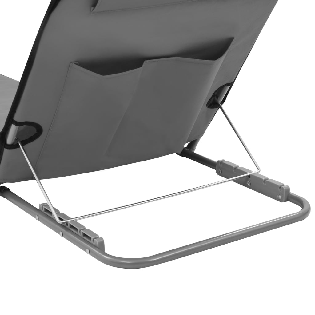 Folding Beach Mattresses 2 pcs Steel and Fabric Grey