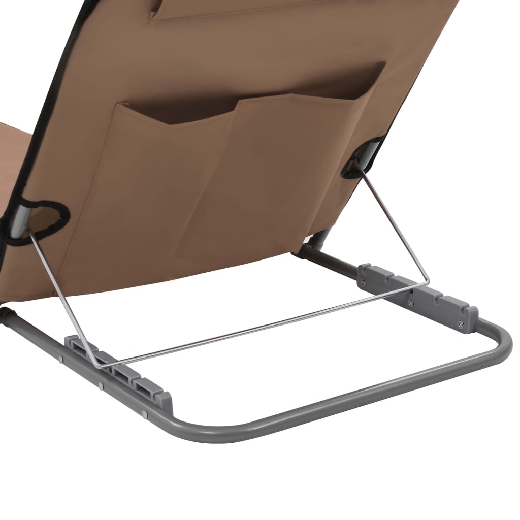 Folding Beach Mattresses 2 pcs Steel and Brown Fabric