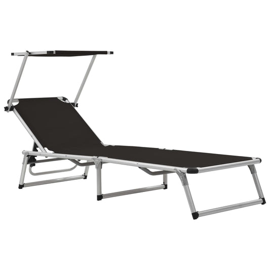 Folding sun lounger with aluminum roof and black textilene