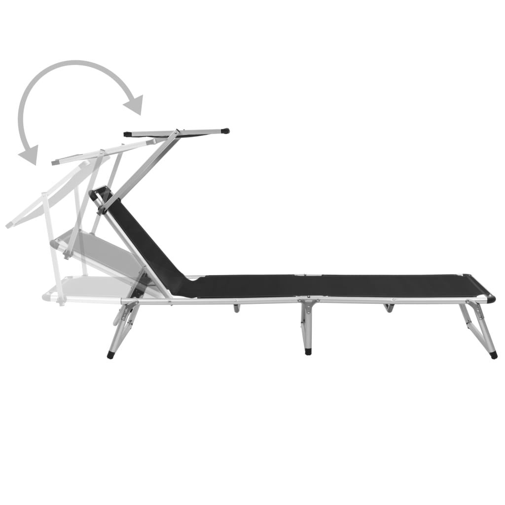 Folding sun lounger with aluminum roof and black textilene