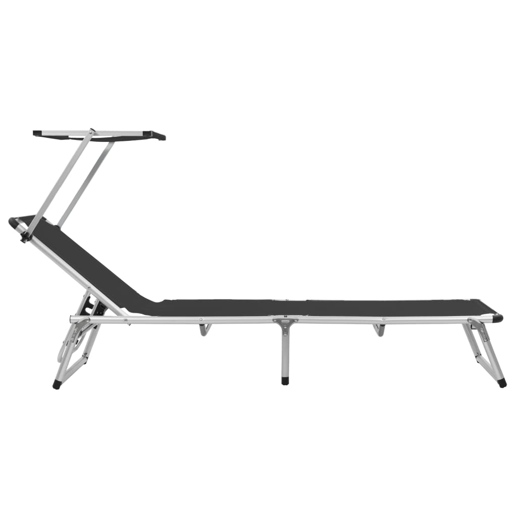 Folding sun lounger with aluminum roof and black textilene