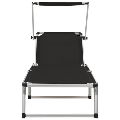 Folding sun lounger with aluminum roof and black textilene