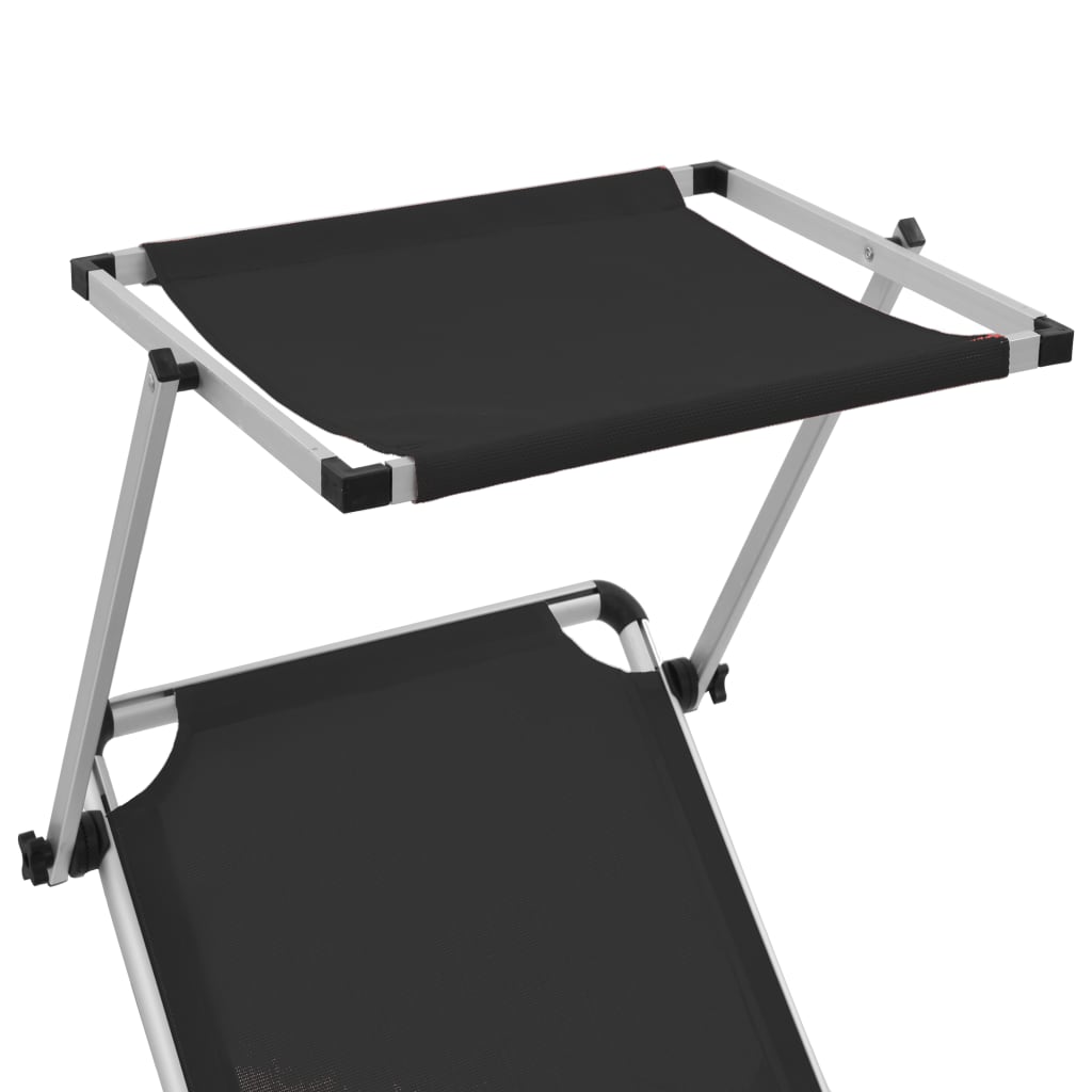 Folding sun lounger with aluminum roof and black textilene