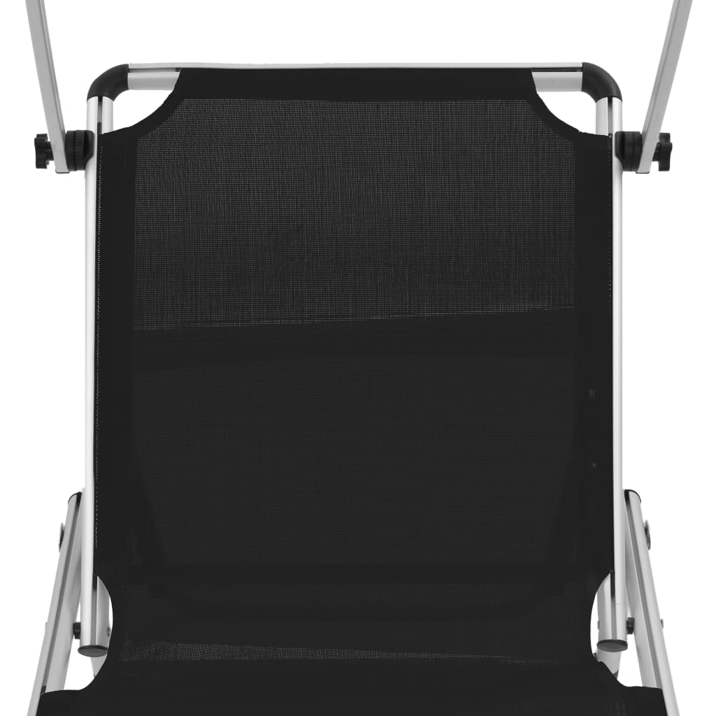 Folding sun lounger with aluminum roof and black textilene