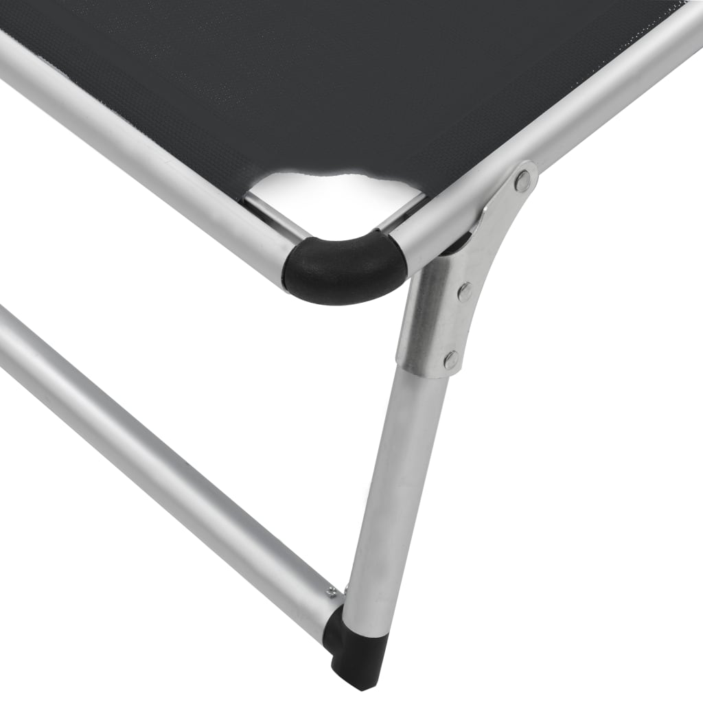 Folding sun lounger with aluminum roof and black textilene