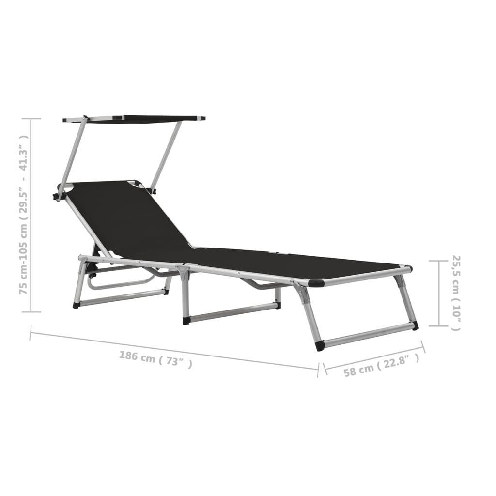 Folding sun lounger with aluminum roof and black textilene