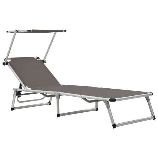 Folding sun lounger with aluminum roof and gray textilene