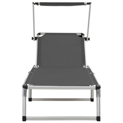 Folding sun lounger with aluminum roof and gray textilene