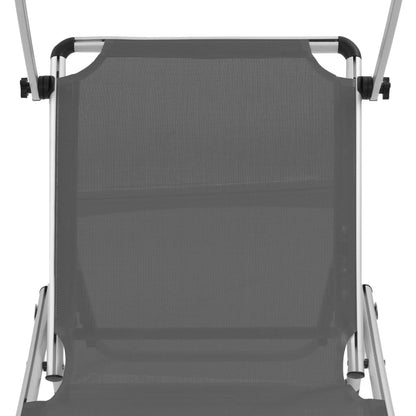 Folding sun lounger with aluminum roof and gray textilene