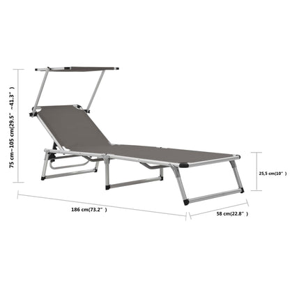 Folding sun lounger with aluminum roof and gray textilene