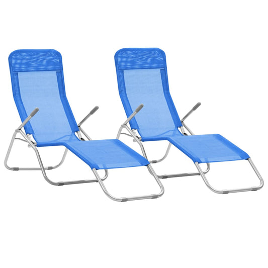 Folding sun loungers 2 pcs textilene blue