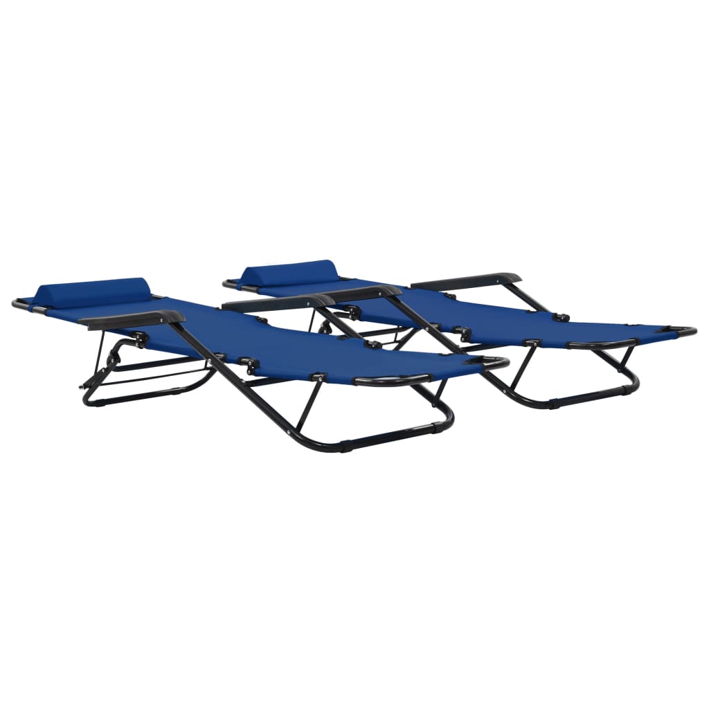 Folding sun loungers with footrests 2 pcs blue steel