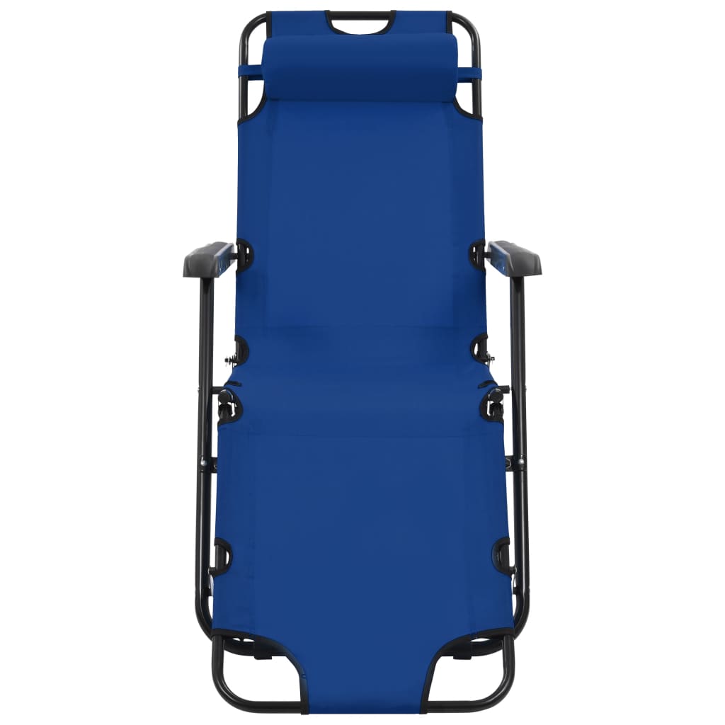 Folding sun loungers with footrests 2 pcs blue steel