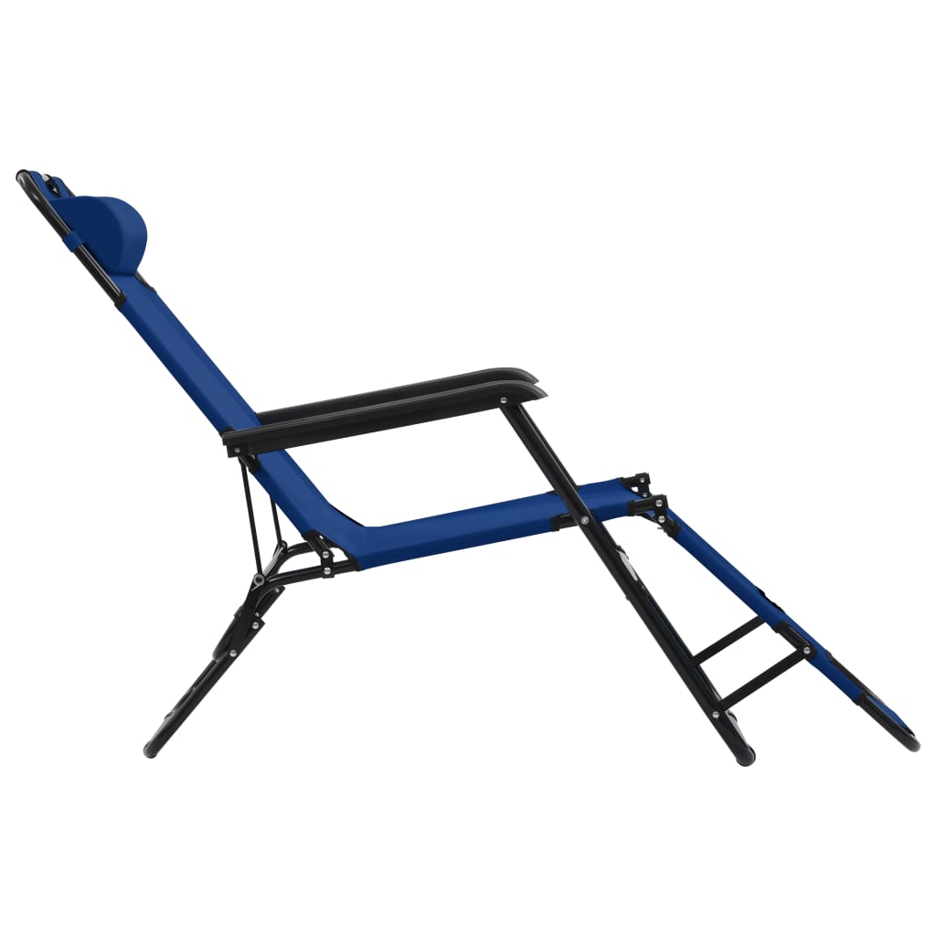 Folding sun loungers with footrests 2 pcs blue steel