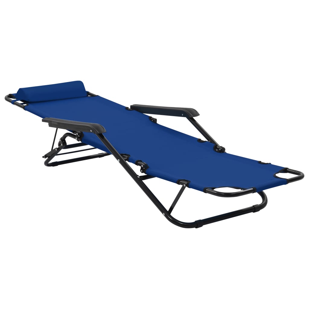 Folding sun loungers with footrests 2 pcs blue steel