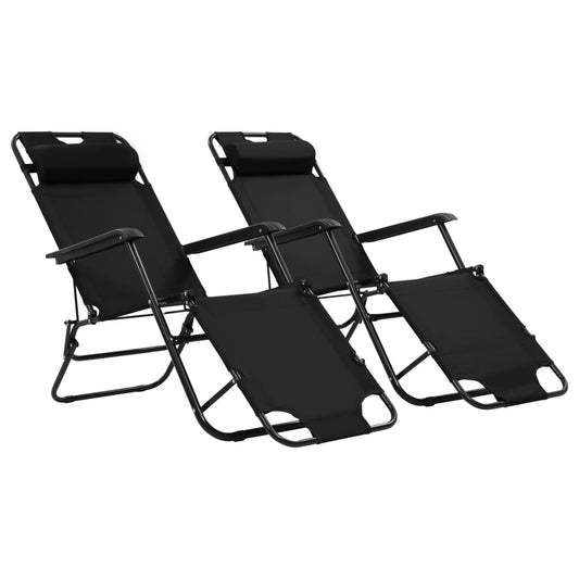 Folding sun loungers with footrests 2 pcs black steel