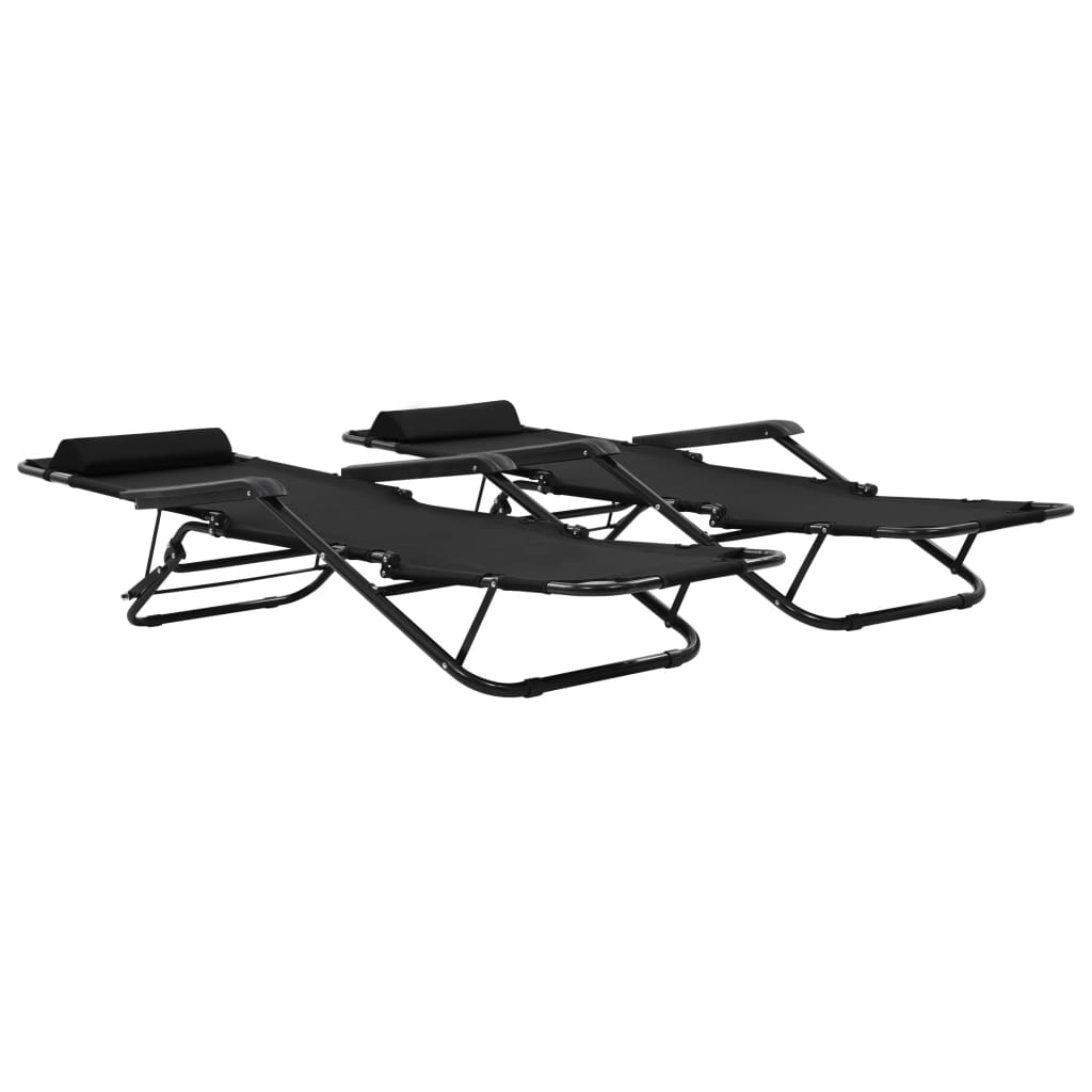 Folding sun loungers with footrests 2 pcs black steel