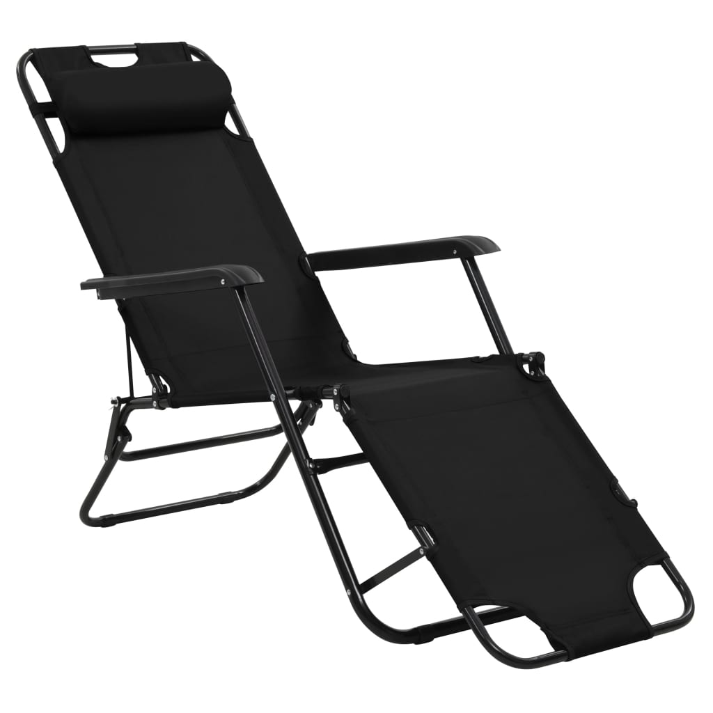 Folding sun loungers with footrests 2 pcs black steel