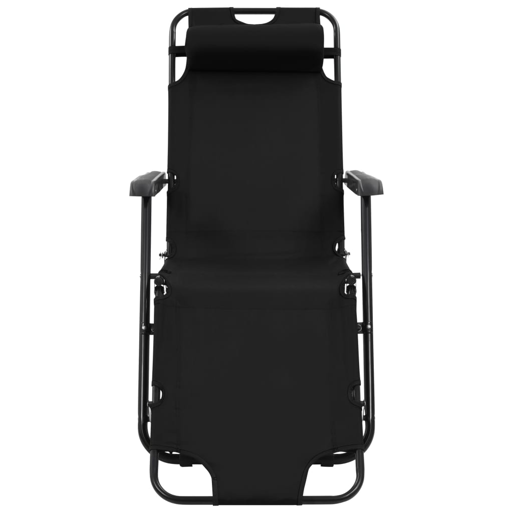 Folding sun loungers with footrests 2 pcs black steel