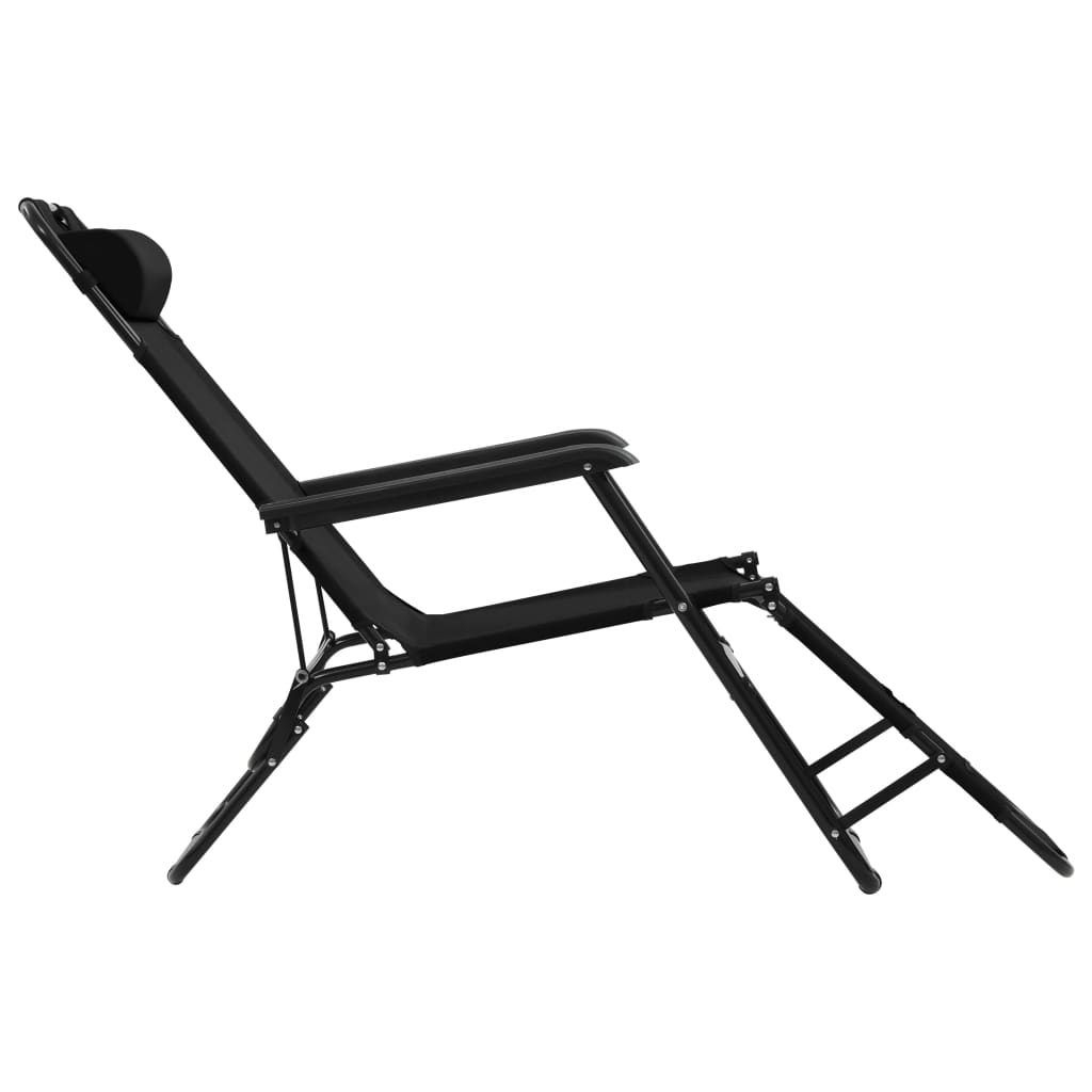 Folding sun loungers with footrests 2 pcs black steel