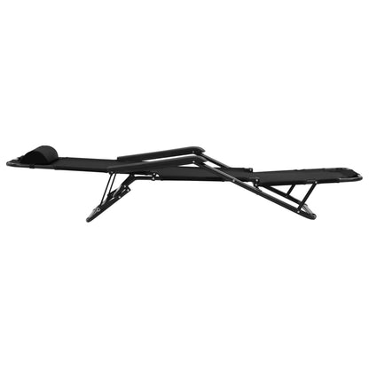 Folding sun loungers with footrests 2 pcs black steel