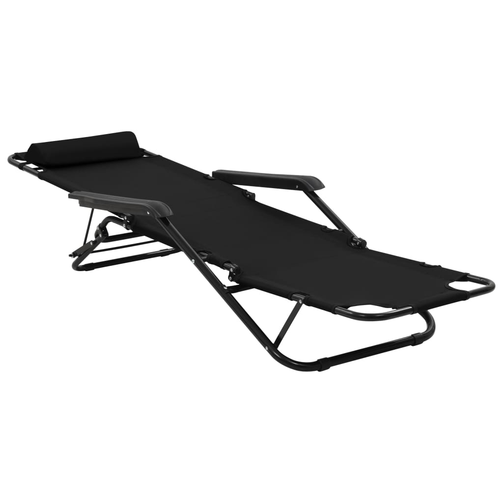 Folding sun loungers with footrests 2 pcs black steel