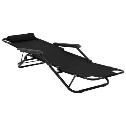 Folding sun loungers with footrests 2 pcs black steel