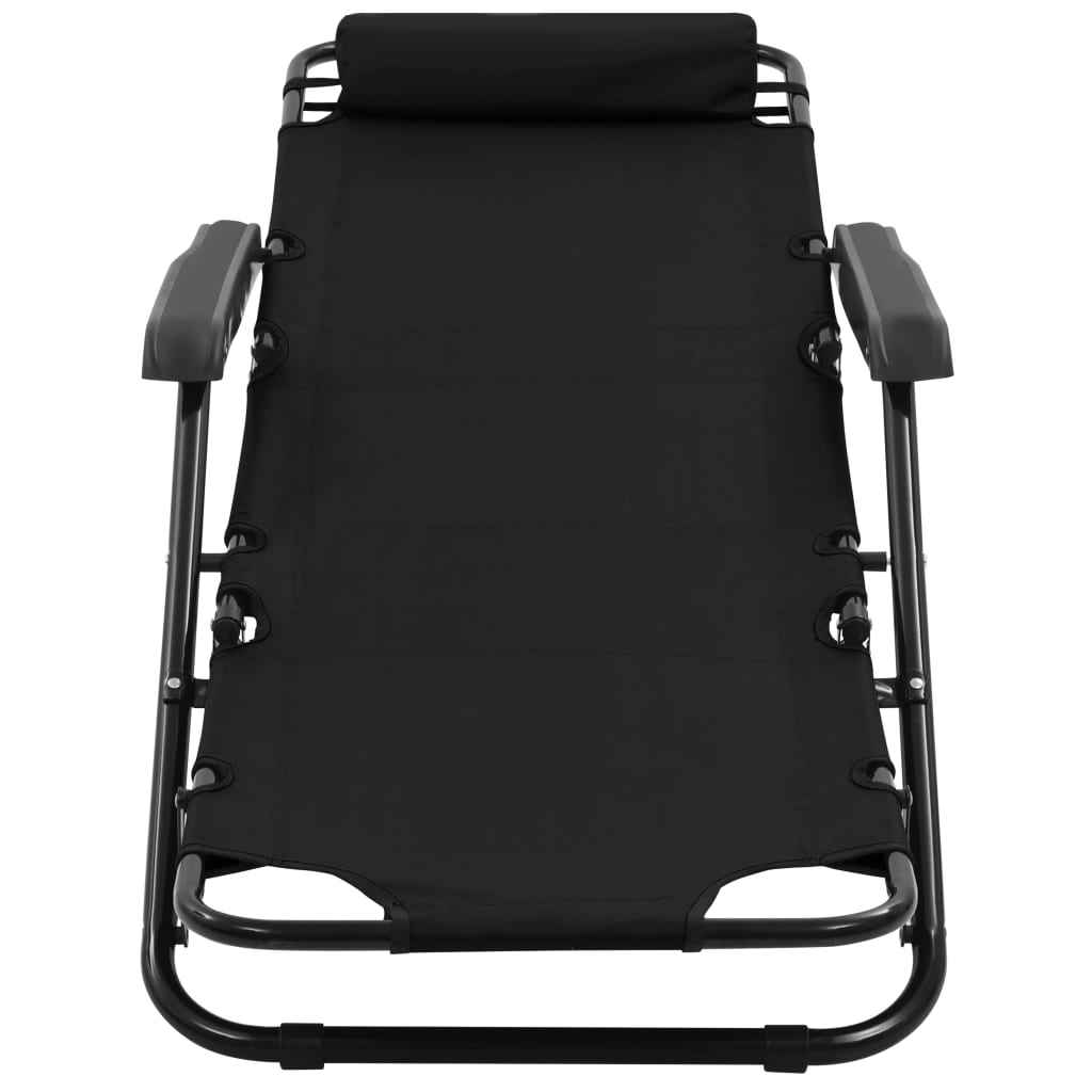 Folding sun loungers with footrests 2 pcs black steel