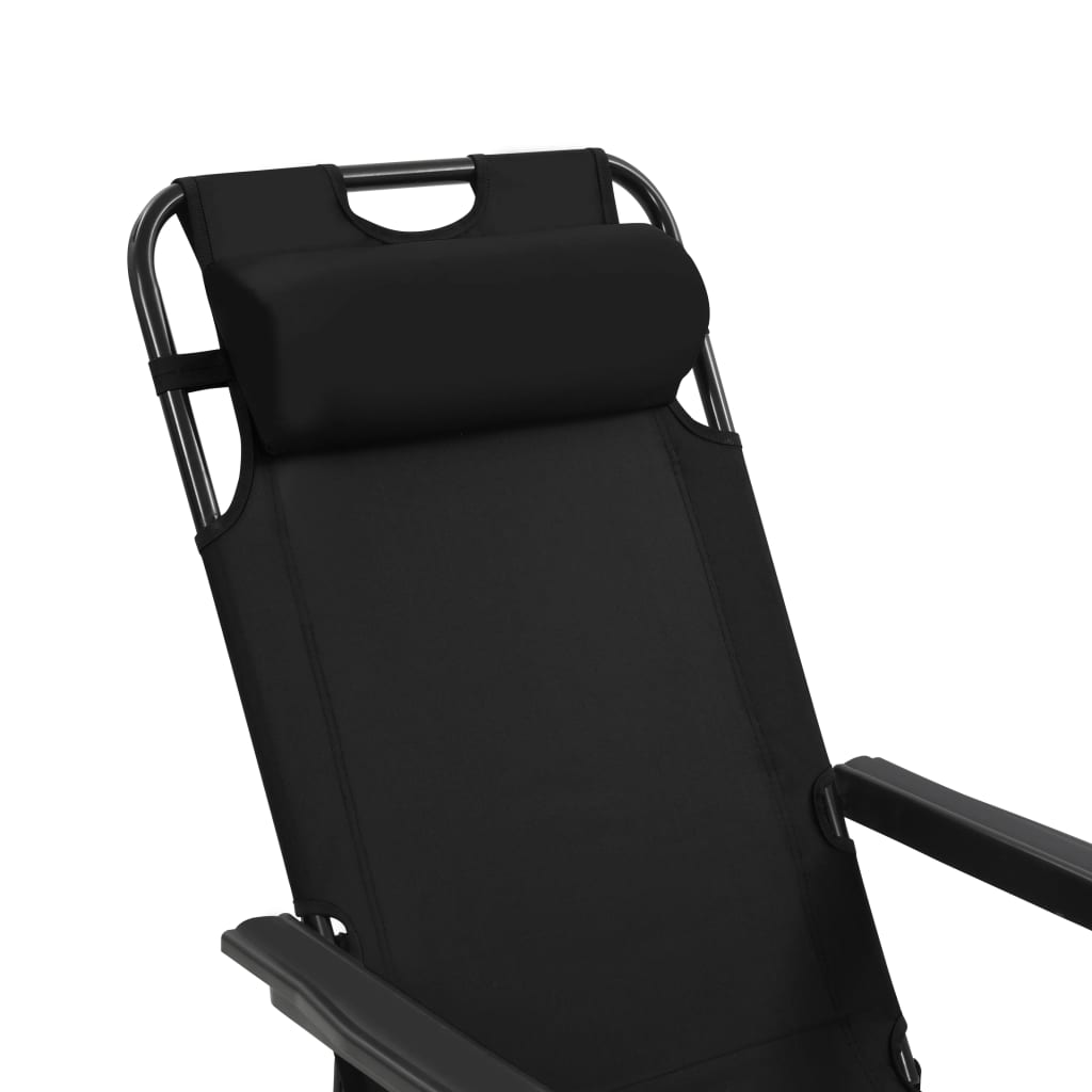 Folding sun loungers with footrests 2 pcs black steel