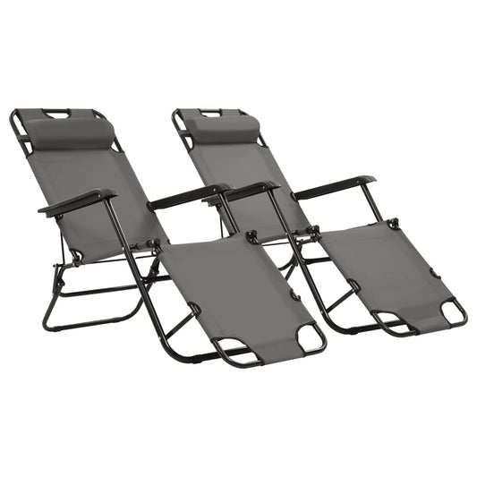 Folding sun loungers with footrest 2 pcs steel grey