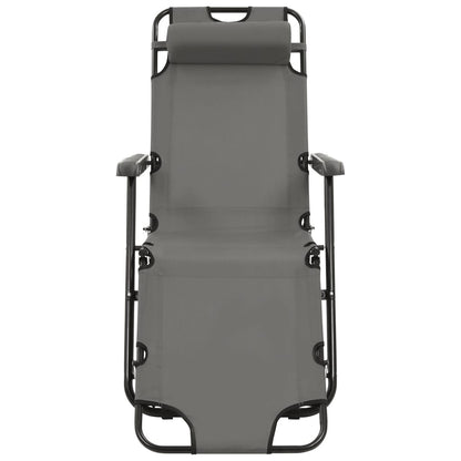 Folding sun loungers with footrest 2 pcs steel grey