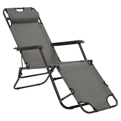 Folding sun loungers with footrest 2 pcs steel grey